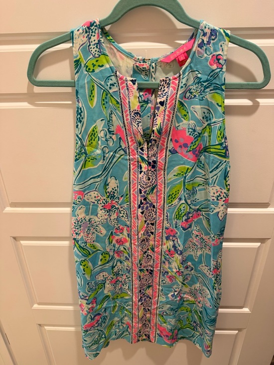 Lilly Pulitzer Dresses & Skirts - Lilly Pulitzer Aqua Floral Sleeveless Shift Dress with Pink & Green Accents